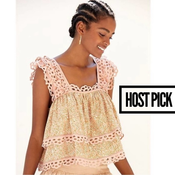 Anthropologie Tops - 🎉HP🎉 Anthropologie Let Me Be Tiered Eyelet Top in Neutral